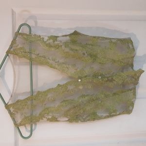 Vintage Green Vest Mesh and Lace Handmade Hand Dyed Medium Sheer Fancy
